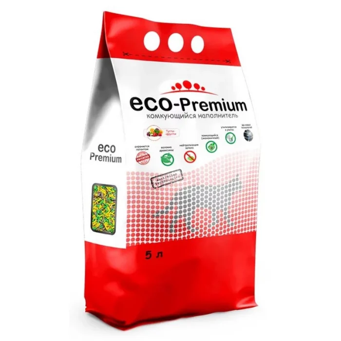 ECO Premium Тутти-фрутти наполнитель для кошек любого возраста древесный комкующийся - 5 л мешок Россия 1 уп. х 1 шт. х 1.9 кг Кошки