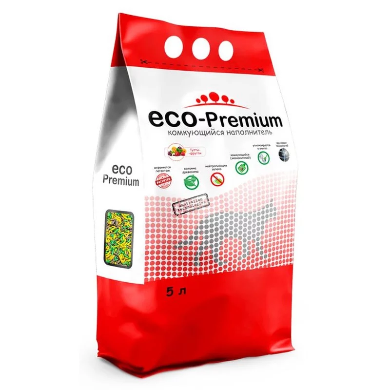 ECO Premium Тутти-фрутти наполнитель для кошек любого возраста древесный комкующийся - 5 л мешок Россия 1 уп. х 1 шт. х 1.9 кг Кошки